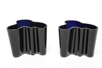 Savoy Alvar Aalto Black Cobalt Blue Glass Vases, 2
