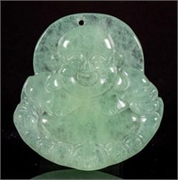 Chinese Green Hardstone Carved Buddha Pendant