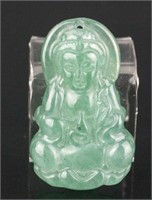 Chinese Green Hardstone Carved Guanyin Pendant