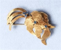 18K Gold & Sapphires Abstract Leaf Form Brooch