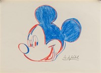 American Pop Art Crayon Mickey Signed Andy Warhol