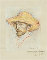 Graphite Portrait of Van Gogh Signed E. Bequayd
