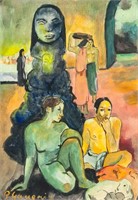 French Symbolist Gouache Signed Paul Gauguin