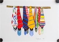 Painting paper Neck ties Signed Thiebaud 1961