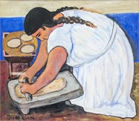 Mexican Gouache on Paper Signed Diego Rivera