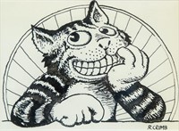 US Pop Art Ink on Paper Cat Signed R Crumb