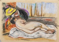French Pastel on Paper Nude Signed Renoir