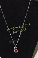 LADIES STERLING SILVER AND RED RUBY NECKLACE