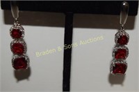LADIES STERLING SILVER AND RED RUBY EARRINGS