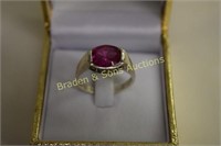 LADIES STERLING SILVER AND PINK SPINEL RING