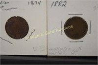 US 1874 AND 1882 INDIAN HEAD PENNIES