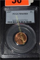 PCGS GRADED MS65RD 1937 LINCOLN PENNY