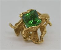 14k Gold Designer Ring w/ Green Glass Stone