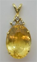 14k Gold Citrine & Diamond Necklace Pendant