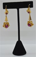 18k Gold Synthetic Ruby Earrings