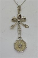 Antique 10k White Gold & Diamond Necklace