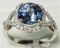 14K WHITE GOLD TANZANITE (3.20CT) AND 46