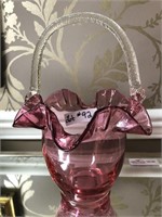 Fenton Cranberry Basket with Applied Clear Handle