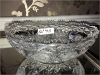 Cut Glass Oval Center Bowl with Etched Roses