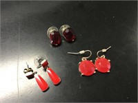 3 Pairs of Red Earrings