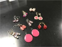 9 Pairs of Pink Earrings