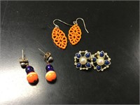 3 Pairs of Orange & Blue Earrings