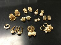 9 Pairs of Gold & Pearl Earrings