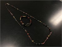 Red, Black & Gold Necklace & Bracelet