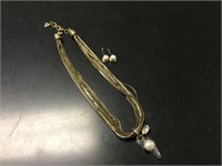 Multi Strand Pearl Drop Necklace & Earrings