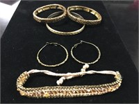 4 Gold Bracelets & Hoop Earrings