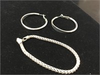 Silver Bracelet & Hoop Earrings