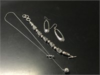 Sterling Silver Necklace, Bracelet & Earrings