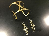 Gold Cuff & Dangling Earrings