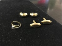 Mixed Metal Ring, Gold Earrings & Cuff Links