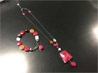 Red & Orange Stone Necklace & Bracelet