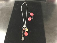 Red Stone Necklace & Earrings