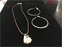 Hammered Metal Necklace & Hoops