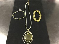 Green Stone Necklace & 2 Bracelets