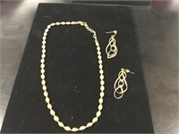 Gold Bead Necklace & Earrings