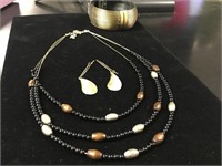 Brown & Gold Beaded Necklace & Earrings