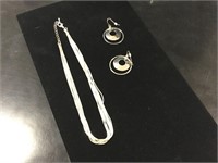 Multi-Strand Silver Necklace & Circular Drop