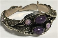 Sterling Silver Bracelet With Purple Turquoise