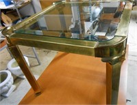 Heavy Brass Table With Beveled Glass Inset Top