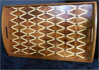 Inlaid Wooden Tray Burl Wood Style 20" Long