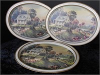 3 Tin Trays Currier & Ives American Homestead