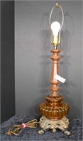 Table Lamp Metal Base With Amber Glass 31" Tall