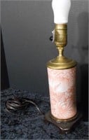 Porcelain Floral Table Lamp with Wood Base