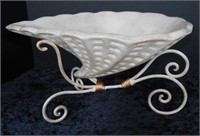 Shell Shaped Pottery Bowl on Metal Stand 15" L