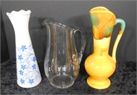 Blown Glass Vase & 2 Pitcher Vases