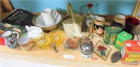 Large Shelf Lot of Steins, Tins, Watering Can, LP,